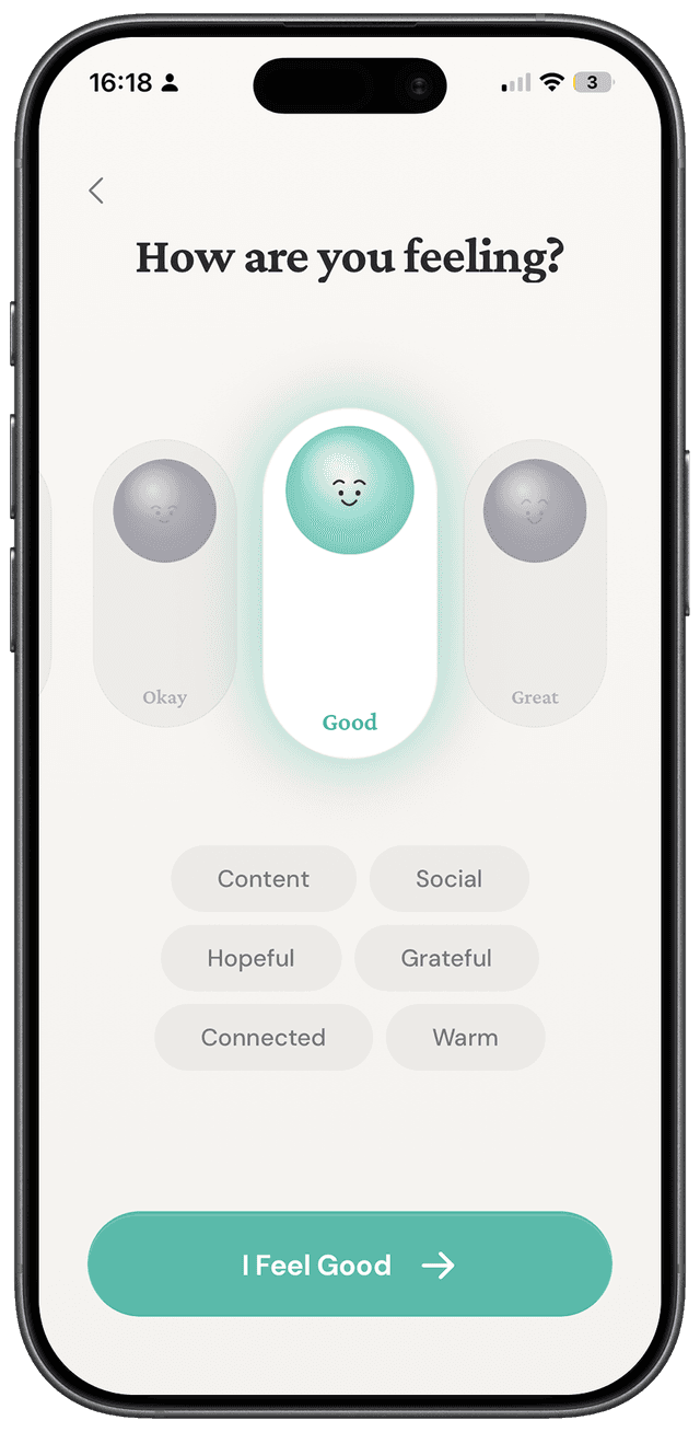 BeSeen mood check-in screen