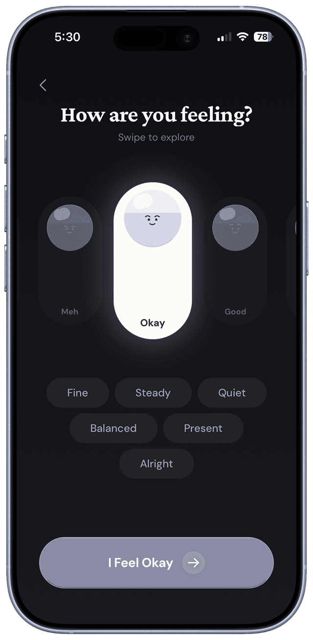 BeSeen mood check-in screen